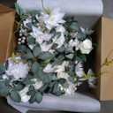 Ling's Moment Artificial Flowers White Bridesmaid Bouquet Set of 4, White & Sage Wedding Flowers Bouquets for Bridesmaids, 7 Inch Bridal Bouquets for Bridesmaids, Wedding, Ceremony, Anniversary, etc (Wht-white & Ivory)