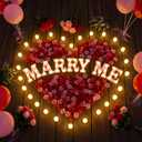 Roowest Marry Me Letters Light Proposal Decorations Set Includes 7 LED 6.3" x 5.5" Romantic Marry Me Sign and 1000 Rose Petals for Proposal Engagement Wedding Decor (Pink Light, Pink and Red)