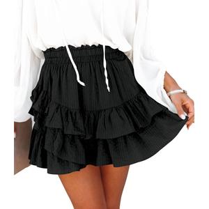 Flowy Shorts for Women Casual Ruffle Tiered Skorts High Waist Mini Tennis Golf Skirt Boho Summer Shorts (Large)