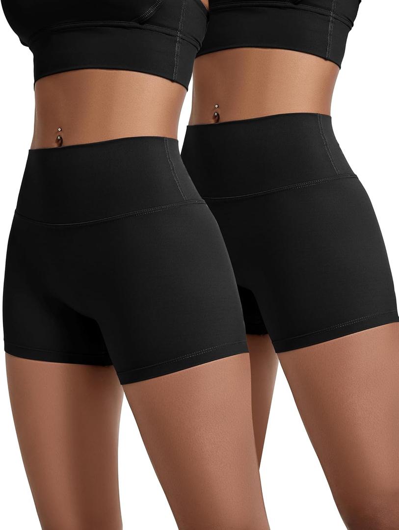 voenxe Women Workout Shorts,High Waisted Yoga Biker Short,Spandex No Front Seam Sports Gym Running Exercise Soft Short,2 Pack (XL, Black)