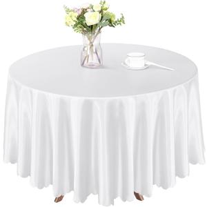 Homiest 1 Pack 84 Inch / 7ft Round Tablecloth Satin Table Cover, White Table Cloth Overlay Bright Table Decorations, Silky Satin Dining Table Cloths for Wedding Reception Graduation Banquet
