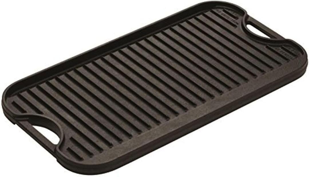 Lodge 20 x 10.44 Inch Pro-Grid Reversible Cast Iron Grill/Griddle  Double Burner Cookware, Pre-Seasoned, Non-Toxic, Made in USA, For Stovetop, Oven, Grill & Campfire