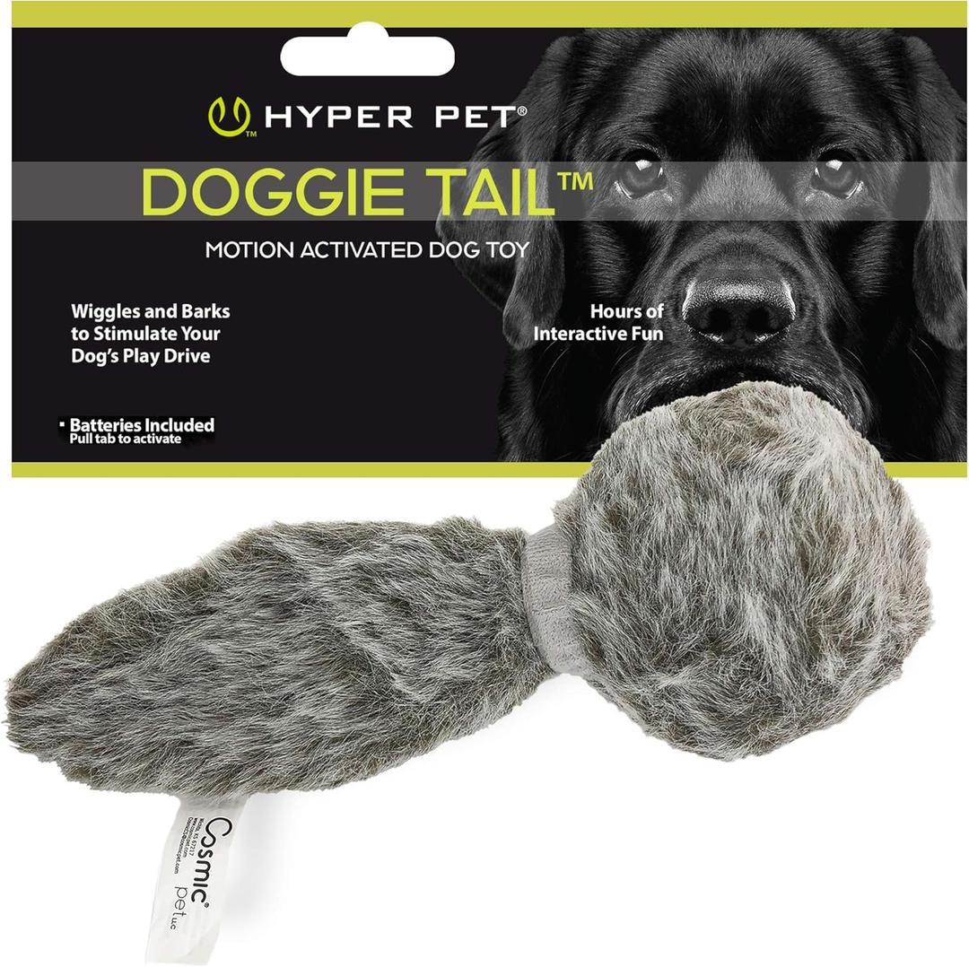 Hyper Pet Doggie Tail Interactive Plush Dog Toys (Wiggles, Vibrates, and Barks, Stimulating Play) (Full Unit, Classic Doggie Tail)