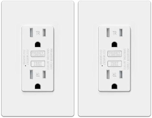 ELECTECK 2 Pack GFCI Outlets 15 Amp, Tamper Resistant (TR), Ultra Slim GFI Receptacles with LED Indicator, Ground Fault Circuit Interrupter, Decor Wallplate Included, ETL Listed, White