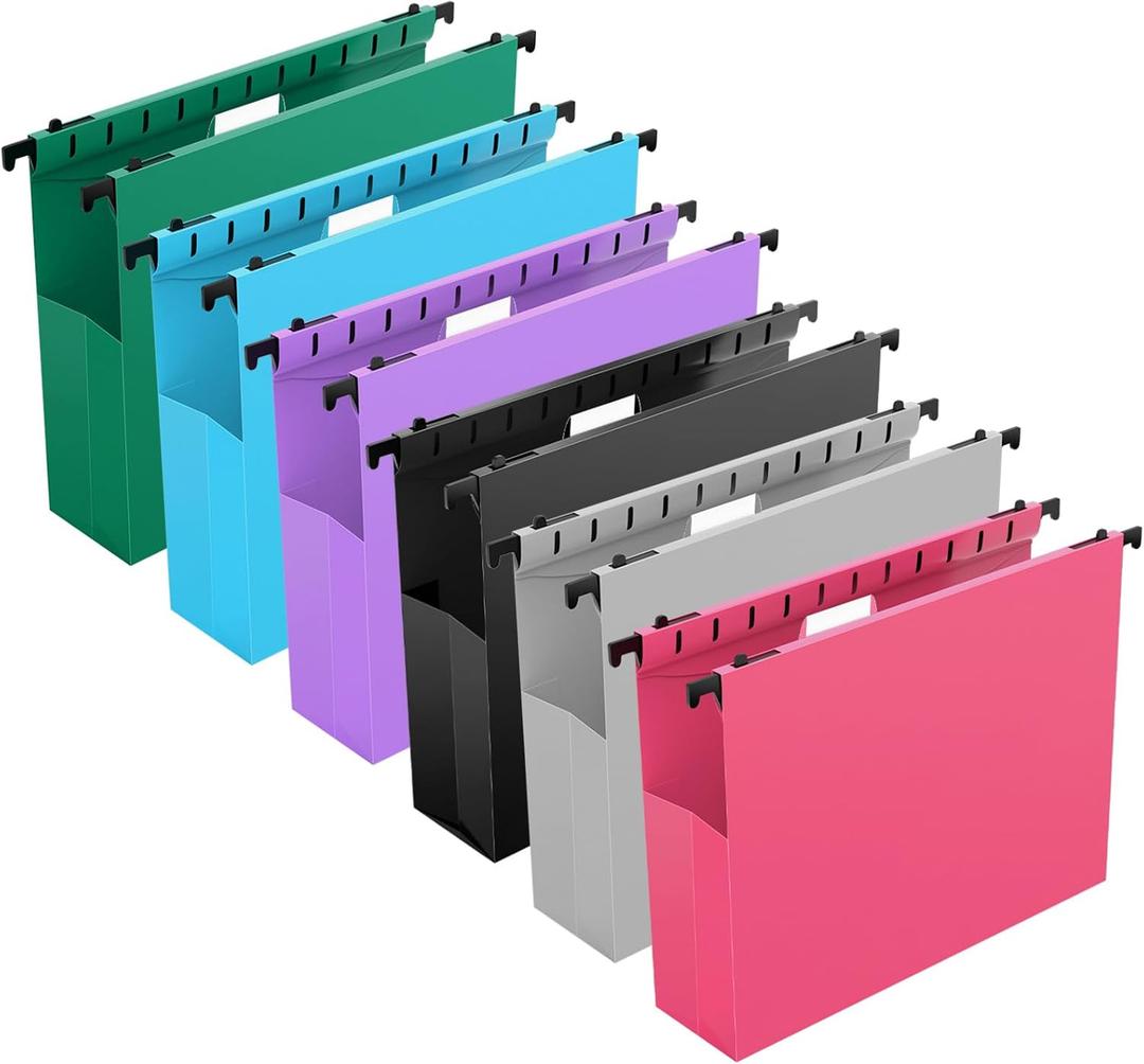 Extra Capacity Plastic Hanging File Folders,12 Pack Reinforced Expanding Hang Folder Letter Size, Accordian Pocket, Heavy Duty 2 Inch Expansion, Hanging Folder Organizer for Office Home, Assorted Colors