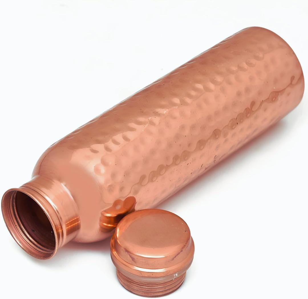 NZM 34oz Pure Copper Water Bottle for Drinking  Leak Proof Lid  1000 mL Ayurvedic Hammered Copper Water Bottle