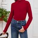 Milumia Girl's Casual Rib Knit Mock Turtle Neck Tee Long Sleeve Fitted T Shirt Tops (Red)