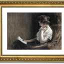 VIYYIEA Gold Framed Wall Art Canvas Print Home Decor Portrait Art Woman Sitting Reading Vintage Art Room Aesthetic Mid Century Lady Elegant Print Farmhouse Oil Painting Wall Decor for Bedroom 11x14in