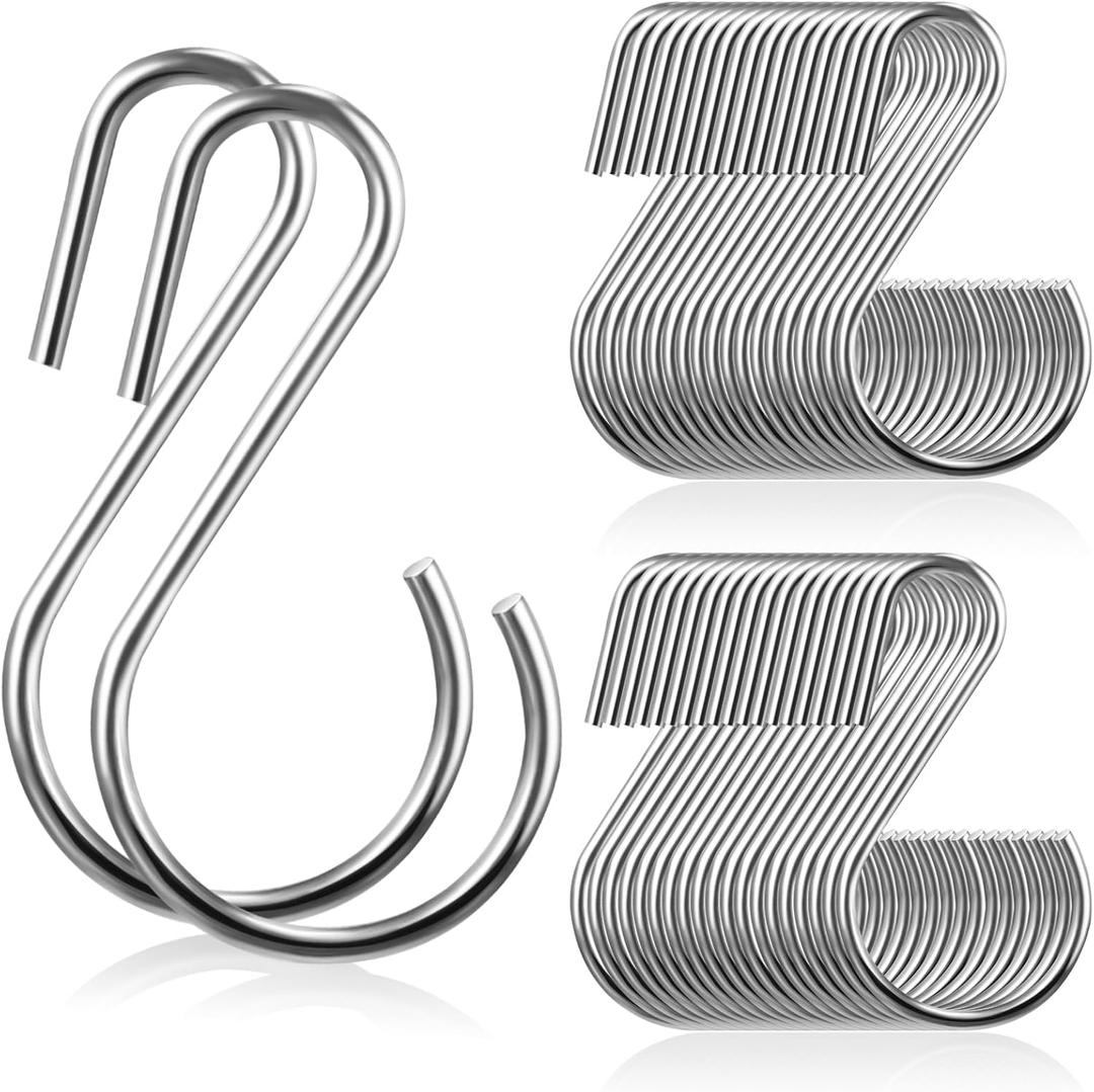 Sratte 60 Pcs S Hooks for Hanging 1.8 Inch Heavy Duty S Hooks Bulk Curtain Hanging Connectors Mini S Shaped Hangers Ornament for Plants Pots Pans Mugs DIY Jewelry (Silver)