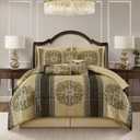 Stratford Park Luxury 7 Piece Comforter Set, Black Gold, King Size, Premium Quality, Bohemian Design