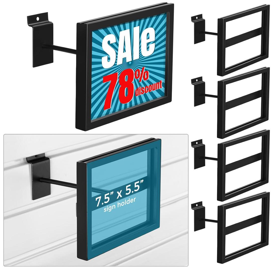 Tandefio 6 Pcs Black Rectangular Faceout Sign Holders for Slatwall Gridwall Holds 7"w x 5.5"h Slatwall Information Price Holders for Retail Store Supermarket Boutiques Display