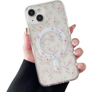 ZTOFERA for iPhone 13/14 Magnetic Case Compatible with Magsafe,Aesthetic Floral Pattern Design Cute for Girl Women,Anti-Drop Protective Hard Phone Cover for iPhone 13/14-Pink Flower