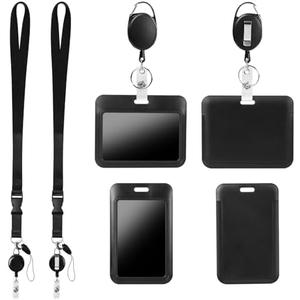 4Pack Badge Holders with Retractable 2Pcs Round &Oval Reels&Lanyards