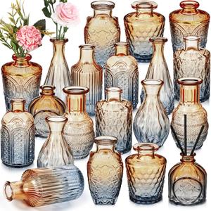 20 Pcs Glass Bud Vase Set Small Vintage Flower Vase in Bulk for Centerpieces Rustic Decorative Glass for Wedding Table Home Christmas Decoration (Blue Brown)