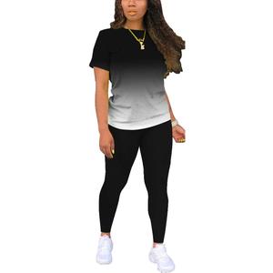 Nimsruc Biker Short Sets Women 2 Piece Outfits Summer Short Sleeve Jogger Tracksuit (XX-Large, 6484 Gradient Black)