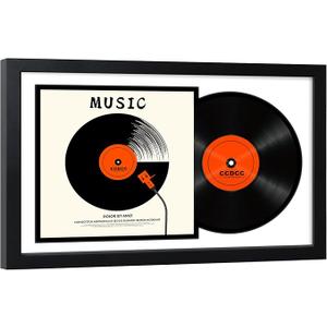 ccdcc 16.5x25 Vinyl Record Display Frame 1 Pack, Black Wooden Album Record Frame with Mats and Tempered Glass Cover for 12 By 12 Inch LP Record Cover