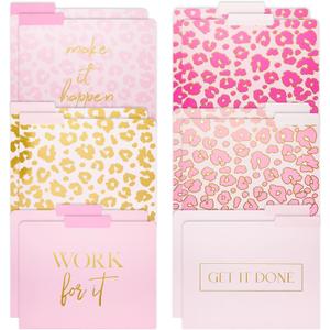 Paper Junkie Decorative File Folders - Stylish Organization & Pink File Folders - Gold Foil Leopard Prints & Office Accessories - Durable Cardstock & Office Supplies - 9.5 x 11.5 in - Pack of 12