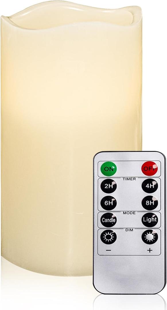 Wax Shell Flameless Candles : Set of 1 H4D3.15 Remote Control LED Electric Candle Ivory Real Wax Pillar Flickering Candles with Timer Home Halloween Christmas Gift Deco