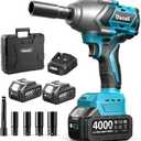 1/2 Impact Wrench 1200N.m, 1/2 Impact Gun & 2x 21V 4000mAh Batteries, Fast Charger, 4 Sockets & Storage Box, High Torque Impact Drive for Lug Nuts, Cars, Tires