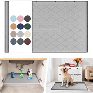 URMONA 34" x 22" Waterproof Silicone Mat in Multiple Sizes & Colors, Under Sink Mat for Kitchen & Bathroom, Pet Food Pad for Dogs & Cats, Kitchen Cabinet Liner, Multi-Purpose for Storage(Light Grey)