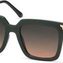 SOJOS Retro Oversized Square Sunglasses for Women Trendy Vintage Shades Classic Big Sun Glasses UV400 SJ2216A (Olive/Gradient Green to Pink)