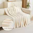 MYSKY HOME Boho Couch Cover Beige Sofa Covers with White Tassel Farmhouse Sofa Slipcover Simple Couch Protector for Dogs Chenille Sectional Couch Covers L Shaped Couch Cushion Covers, 91"x 134"