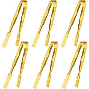 6 Pcs Ice Tongs Stainless Steel 6 Inch with Serrated Teeth Durable Serving Metal Tongs for Kitchen, BBQ, Buffet & Party Secure Grip Mini Tongs for Ice Cubes, Sugar, SaladAppetizers (lustrous)