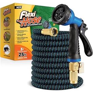 Flexi Hose Expandable Garden Hose with 8 Function Nozzle, 100FT - Lightweight Retractable Garden Hose, Water Hose - No-Kink Flexibility, 3/4 Inch Solid Brass Fittings and Double Latex Core
