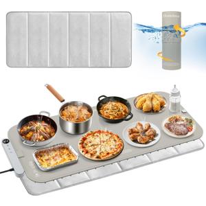 Homelove Warming Mat for Food - Electric Warming Tray with 6-Level Temperature and Hours Setting, Full Surface Graphene Heating, Waterproof Dishwasher-Friendly Food Warmer for Parties, Kitchen (Khaki) (XXL: 35.8''15.8'')