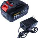 Mini Chainsaw Battery, 21v Lithium Battery - 4.0 Ah Battery with Electric Quantity Display, Include Charger Adapter, Suitable for Cordless Power Tools