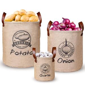 Kamehame Potato and Onion Storage Baskets Pack of 2, Lined Burlap Pantry Storage Bins for Potato Onion  with Handles
