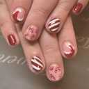 Red Christmas Fake Nails - Short Square Santa Hat, Candy Cane, Glitter Designs - 24 Pcs Glossy Full Cover Glue on Acrylic Nails for Women & Girls