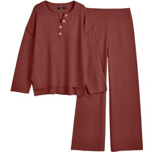 LILLUSORY Women's 2 Piece Lounge Sets Oversized Slouchy Matching Cozy Knit Sets (Medium, Brick Red)