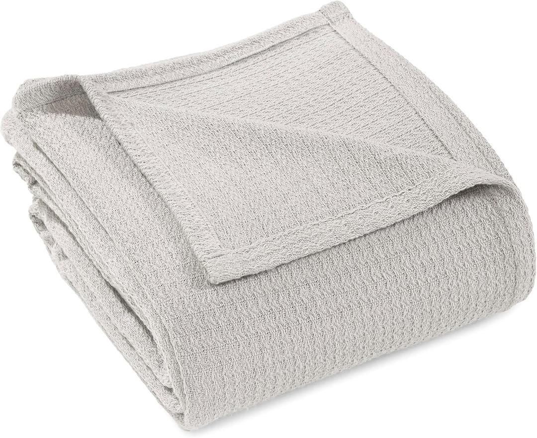 Superior Waffle Weave Cotton Blanket, for Picnic, Beach, Traveling or Camping, Comfy Blanket, Bedroom Decor, Essentials, Cover for Bed, Couch, Lounging, Honeycomb Knit, Full/Queen, Silver