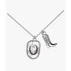 Cowgirl Cowboy Boot Hat Pendant Necklace Silver Plated Boho Personalized Texas Boots Adjustable Chain Necklace for Cool Men Western Style Country Women Birthday Party Fashion Jewelry Gifts