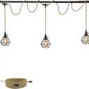 3-Light Hanging Light with Plug in Cord, Plug in Pendant Light 22ft Hemp Rope Pendant Lighting Vintage 3-Light Hanging Lamp Fixtures for Kitchen Island Living Room Bedroom