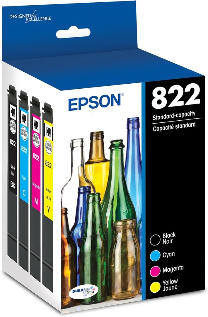 EPSON 822 DURABrite Ultra Ink Standard Capacity Black & Color Cartridge Combo Pack (T822120-BCS) Works with WorkForce Pro WF-3820, WF-3823, WF-4820, WF-4830, WF-4833, WF-4834