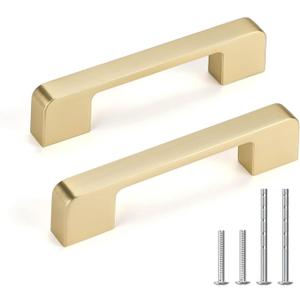 10 Pack 3-3/4 Inch Brushed Gold Cabinet Pulls Solid Zinc Alloy Gold Cabinet Handles - Brushed Brass Dresser Drawer Pulls for Kitchen Cabinet Hardware Zinc Alloy Handles