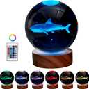 3D Crystal Ball Shark Lamp,Lifelike 3D LED Shark Night Light,16 Color Changing Light,Dimmable Remote Control