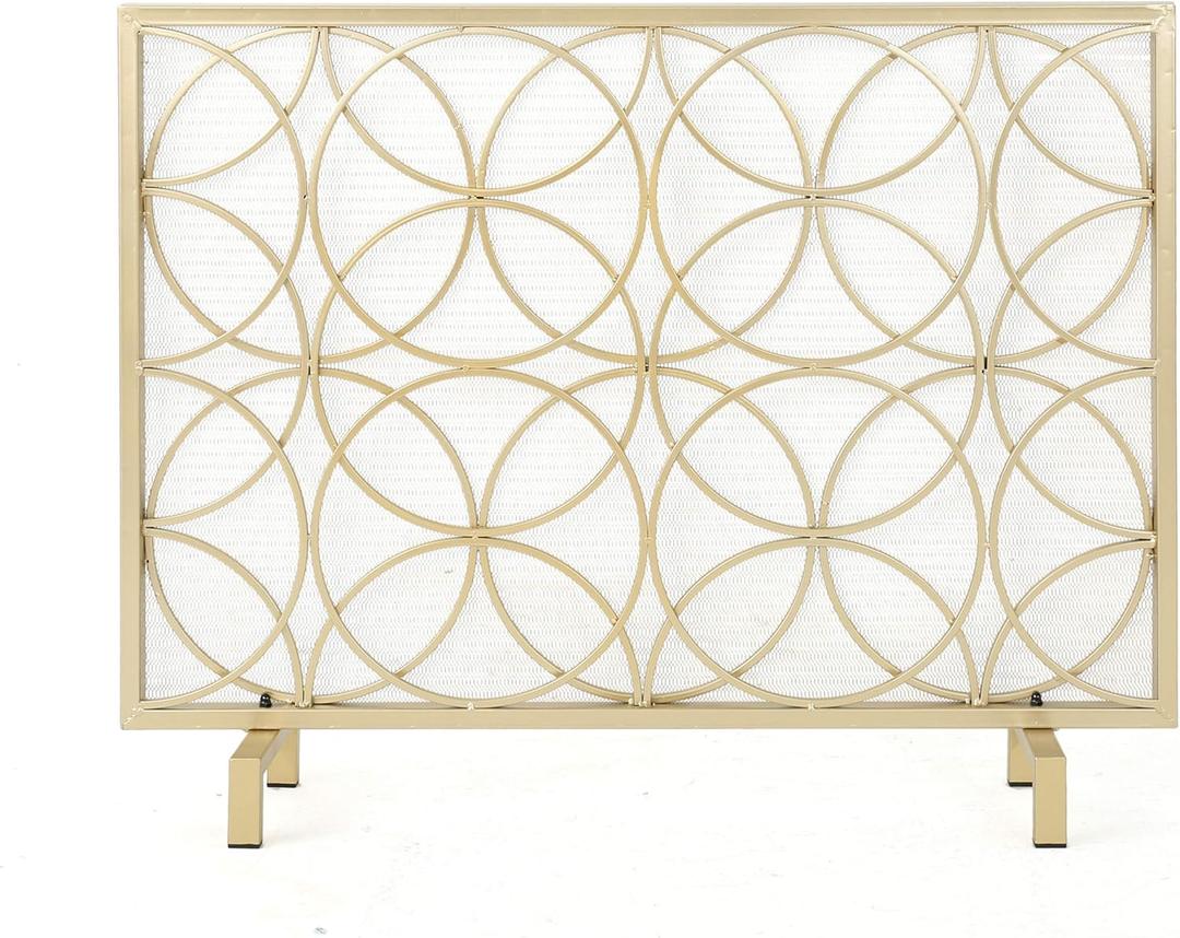 Christopher Knight Home Valeno Single Panel Iron Fireplace Screen, Gold