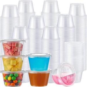 AOZITA 400 Set 5.5 oz Portion Cups, Jello Shot Cups with Lids, Disposable Plastic Condiment Dipping Sauce Cup, Small Containers for Salad Dressing