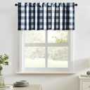 VOGOL Buffalo Check Valance for Kitchen Windows, Easy Care Linen Blend Curtain Panels for Bedroom, Charming Window Covering for Kitchen or Bathroom, 52x18 Inches, 1 Panel, Navy Blue