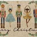 Artoid Mode Watercolor Nutcrackers Merry Christmas Doormat, Seasonal Winter Low-Profile Rug Switch Mat for Indoor Outdoor 17x29 Inch (Beige)