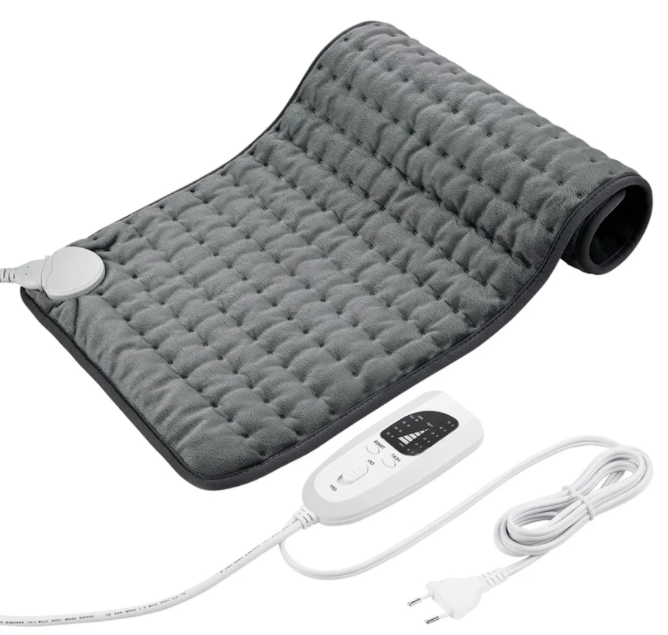 Heating pad, heat pad for dry and wet, heat pad for back, neck, shoulder, stomach, soft flannel surface (30 x 60 cm), 30 x 60 cm, dark grey