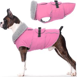 Lelepet Warm Dog Winter Coats for Small Dogs Waterproof Dog Jacket Reflective Pet Fleece Vest Windproof Cold Weather Coats with Adjustable Buckle & Leash Hole, Pink, S