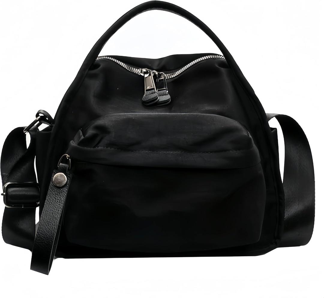 Women's Elegant Solid Color Shoulder Bag Fashionable Zipper Crossbody Bags Soft Top Handle Handbag Purse (Black)