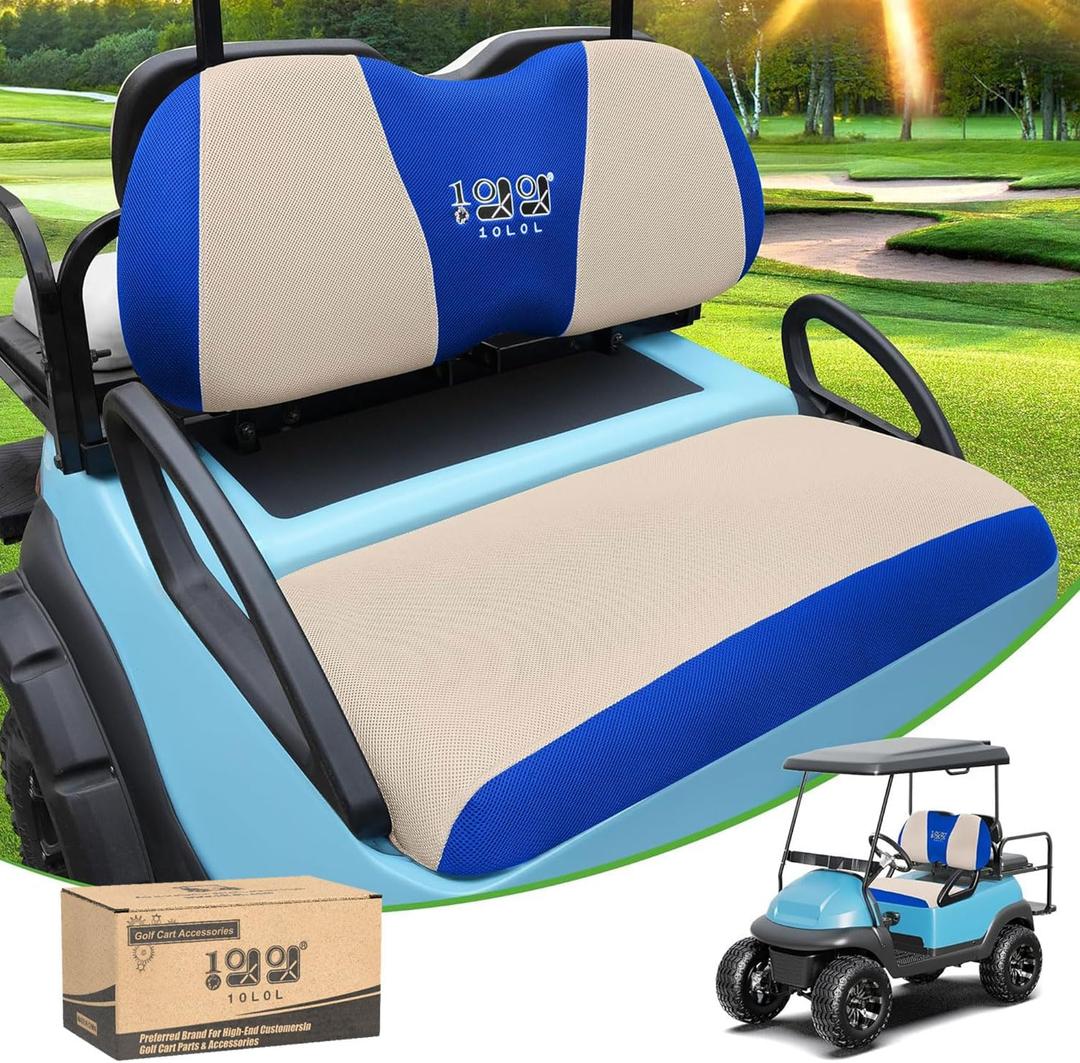10L0L Elastic Golf Cart Seat Covers for Yamaha Club Car Precedent and Most Original Front Seat, Sandwich Material, A Perfect Balance of Warmth in Winter and Cooling in Summer (Beige and Blue)