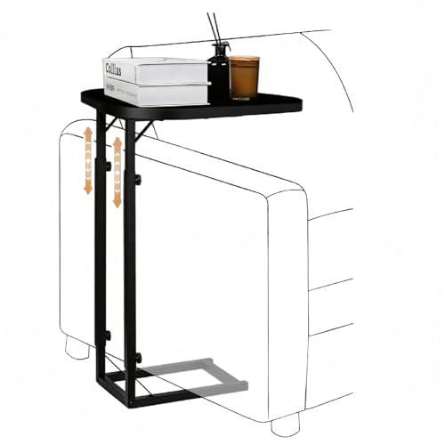 Premium Adjustable C Shaped End Table, Mini Side Tables for Couch and Sofa, Small Coffee Table with Metal Frame, Beautiful and Practical Sidekick for Your Living Room, Bedroom, Bedside, Rustic Black