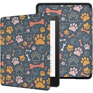 Case for 6.8"" Kindle Paperwhite (11th Generation-2021) and Kindle Paperwhite Signature Edition, Cute Kawaii PU Leather Book Cover with Auto Wake/Sleep, Dog Paw Print