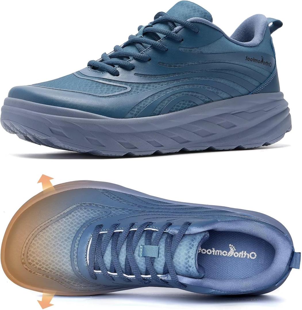 Men's Orthopedic Diabetic Wide Running Shoes: Comfortable Arch Support Plantar Fasciitis Sports Sneakers, Casual Swollen Orthotic Work Tennis Walking Shoes for Ankle and Heel Pain Relief (K3-dark Blue)